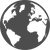 Simple black silhouette of Earth showing the Americas and part of Africa.